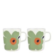 Marimekko - Oiva Unikko mugg 25 cl 2-pack vit/salvia/orange/mörkblå