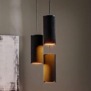 EMIBIG LIGHTING Pendellampa Joni, textil, 3 lampor rund svart guld