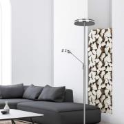 Trio Lighting Franklin LED-uplight-golvlampa, läslampa, matt nickel
