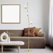 miloox by Sforzin Camely golvlampa, brushed gold/clear, 3 lampor, glas