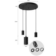 Calex Retro pendellampa, rund, 3 lampor, svart