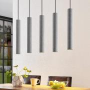 Lindby pendellampa Concretto, 100 cm, grå, 5 lampor, betong