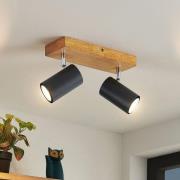 Lindby Maniva takspotlight, 26cm, 2 lampor, svart, GU10