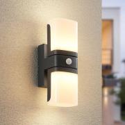 Lindby LED-utomhusvägglampa Jasiah, antracit, vridbar, sensor