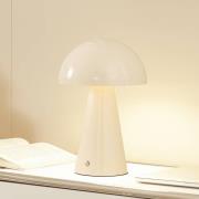 Lindby LED-uppladdningsbar bordslampa Nevijo, beige, Ø20cm, USB, dimme...