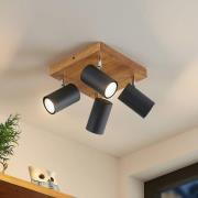 Lindby Maniva takspotlight, 22x22cm, 4 lampor, svart, GU10