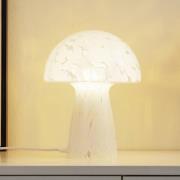 Lindby Hubi bordslampa, vit, glas, Ø 22 cm, svampform