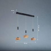 FISCHER & HONSEL LED-hänglampa Shine-Wood, ek/svart Längd 100 cm 3 lam...