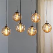 EMIBIG LIGHTING Hänglampa Glassy, 6 lampor, svart, bärnstensfärgad, gl...