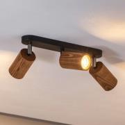 Luminex Taklampa Nise, 3 lampor, långsträckt, svart stål, trä