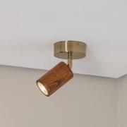 Lucea Legno takspotlight, brun / mässingsfärgad, höjd 18 cm, trä
