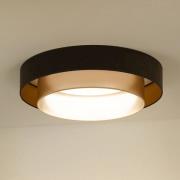 Duolla LED-taklampa Luneta, sammet brun/guld, Ø 60 cm, 3-stegs dimbar
