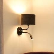 Duolla Vägglampa Roller, sladd mörkgrå, svart, med läslampa