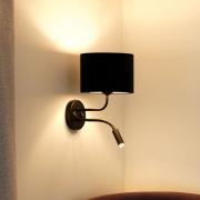 Duolla Vägglampa Roller, sladd svart, svart, med läslampa