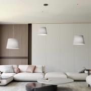 EMIBIG LIGHTING Ascot pendellampa, grå, tyg, 3 lampor, decentraliserad