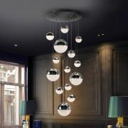 Schuller Valencia LED-hänglampa Sphere, 14 lampor, krom, dimbar, Ø 60 ...