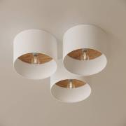SOLLUX LIGHTING Taklampa Telesto, vit, Ø 35 cm, tyg, trä, stål