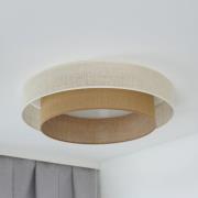 Duolla LED-taklampa Luneta, jute, vit/brun, Ø 60 cm, dimbar
