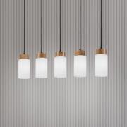 Lamkur Lighting Markus hänglampa, opalglas/ek Längd 100 cm 5 lampor.