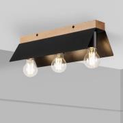 Lamkur Lighting Esme taklampa, svart, längd 40 cm, metall/trä, 3 lampo...