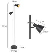 Steinhauer Golvlampa Oeroe, 2 lampor, svart, metall, E14