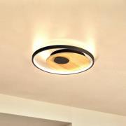 FISCHER & HONSEL LED-taklampa Marit, Ø 40 cm, sandgrå, metall/trä