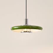 Lindby pendellampa Branford, retro, Ø 35 cm, grön, metall