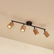 Lindby takspotlight Stralino, 4 lampor, längd 60 cm, trä