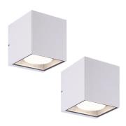Prios utomhusvägglampa Tetje, vit, kantig, 11,5 cm, set om 2
