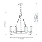 HINKLEY Ljuskrona Sawyer, 6 lampor, träfärgad, stål, glas, E14
