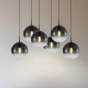 Lucande hänglampa Veloura, 6 lampor, 100 cm, glas, trä