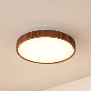 Lindby LED-taklampa Velua, vit/mörkt trä, CCT, Ø 50 cm