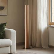 Lucande LED-golvlampa Lieske, svart, ek, dimbar