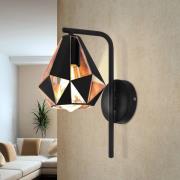 EGLO Vägglampa Carlton, svart/koppar med utläggare