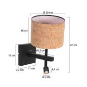 Steinhauer Vägglampa Stang, svart/brun LED-läslampa Höjd 27 cm Kork