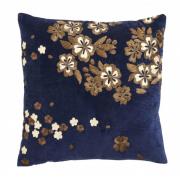 Nordal - Cushion cover w/emb. flowers, dark blue
