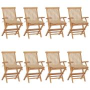 vidaXL Trädgårdsstolar med beige dynor 8 st massiv teak