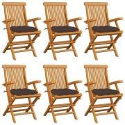vidaXL Trädgårdsstolar med taupe dynor 6 st massiv teak