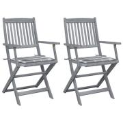 vidaXL Hopfällbara trädgårdsstolar med dynor 2 st massivt akaciaträ