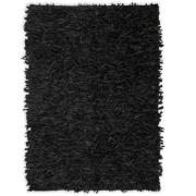 vidaXL Shaggy-matta äkta läder 190x280 cm svart
