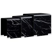 vidaXL Satsbord 3 st svart marmoreffekt 42x42x41,5 cm härdat glas