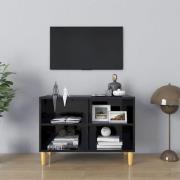 vidaXL TV-bänk med massiva ben svart högglans 69,5x30x50 cm