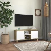 vidaXL TV-bänk med massiva ben vit och sonoma-ek 103,5x35x50 cm
