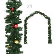 vidaXL Julgirlanger 4 st med julkulor grön 270 cm PVC