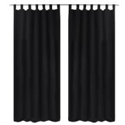 2-pack gardiner med öglor i svart microsatin 140 x 225 cm