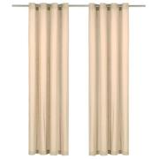 vidaXL Gardiner med metallringar 2 st bomull 140x225 cm beige