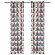 vidaXL Gardiner med metallringar 2 st bomull 140x225 cm grå och rosa
