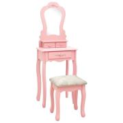 vidaXL Sminkbord med pall rosa 50x59x136 cm paulowniaträ