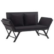 vidaXL Trädgårdsbänk med dynor 176 cm svart konstrotting