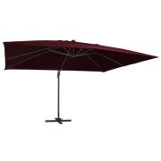 vidaXL Frihängande parasoll med LED vinröd 400x300 cm